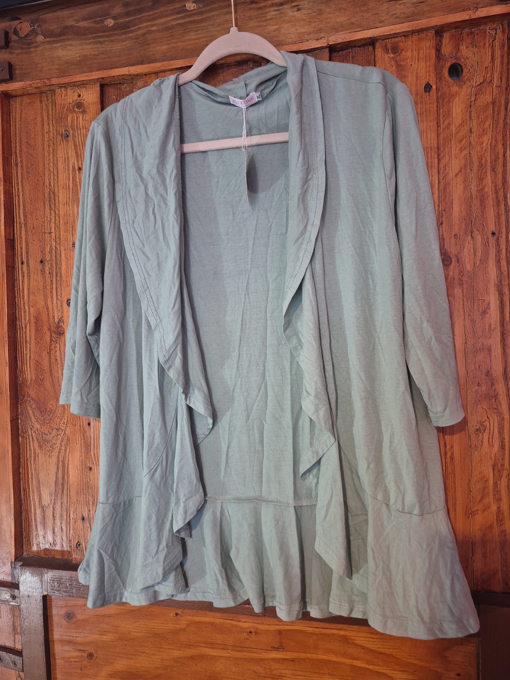 Light Sage Ruffle-Trim Open Front Tunic - Picture 3 of 4